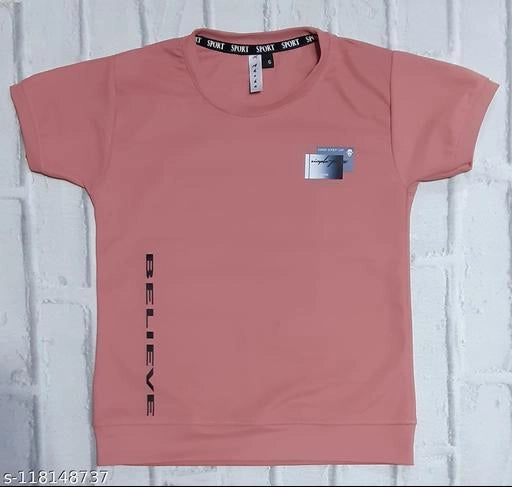 Cotton Blend Round Neck Printed T-Shirt for Boys (Peach, 3-4 Years)
